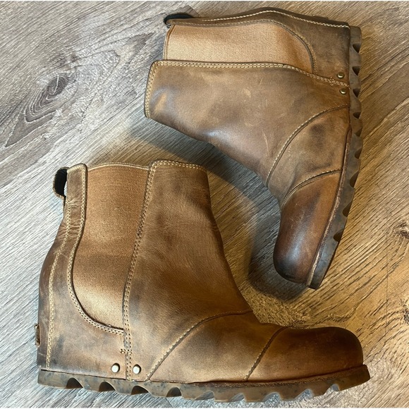 Sorel Lea Wedge Chelsea Waterproof Boots Brown Leather Womens 9.5 UK 7.5 EU 40.5 - Picture 1 of 8